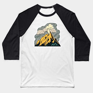 Yellow Smokey Peaks Mountain Sticker Baseball T-Shirt